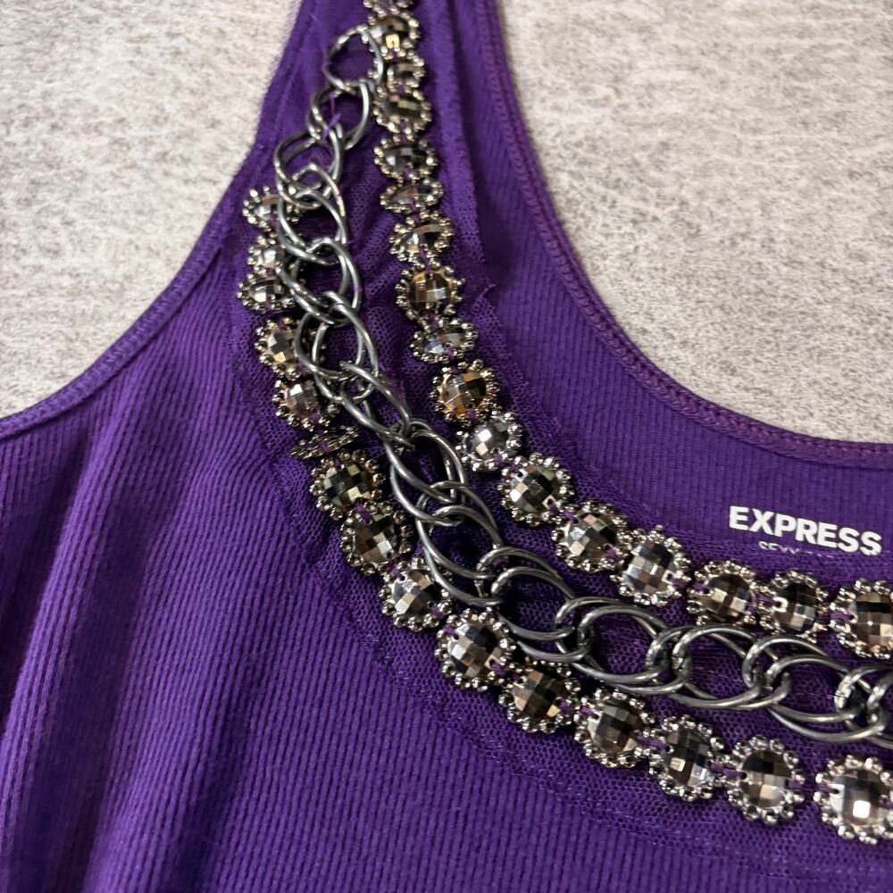 Purple Ribbed Embellished Chain Tank Top - Picture 2 of 6